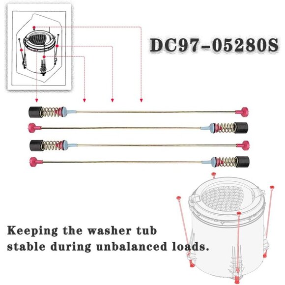 Upgraded DC97-05280S Suspension Rods | 4Pcs | 27.5in Damper Assembly - Picture 3 of 6